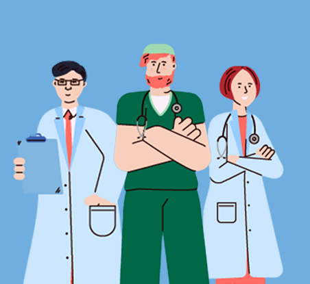 Illustrasjon av helsepersonell samlet i gruppe