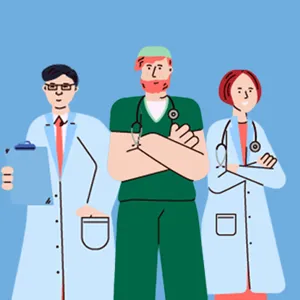 Illustrasjon av helsepersonell samlet i gruppe