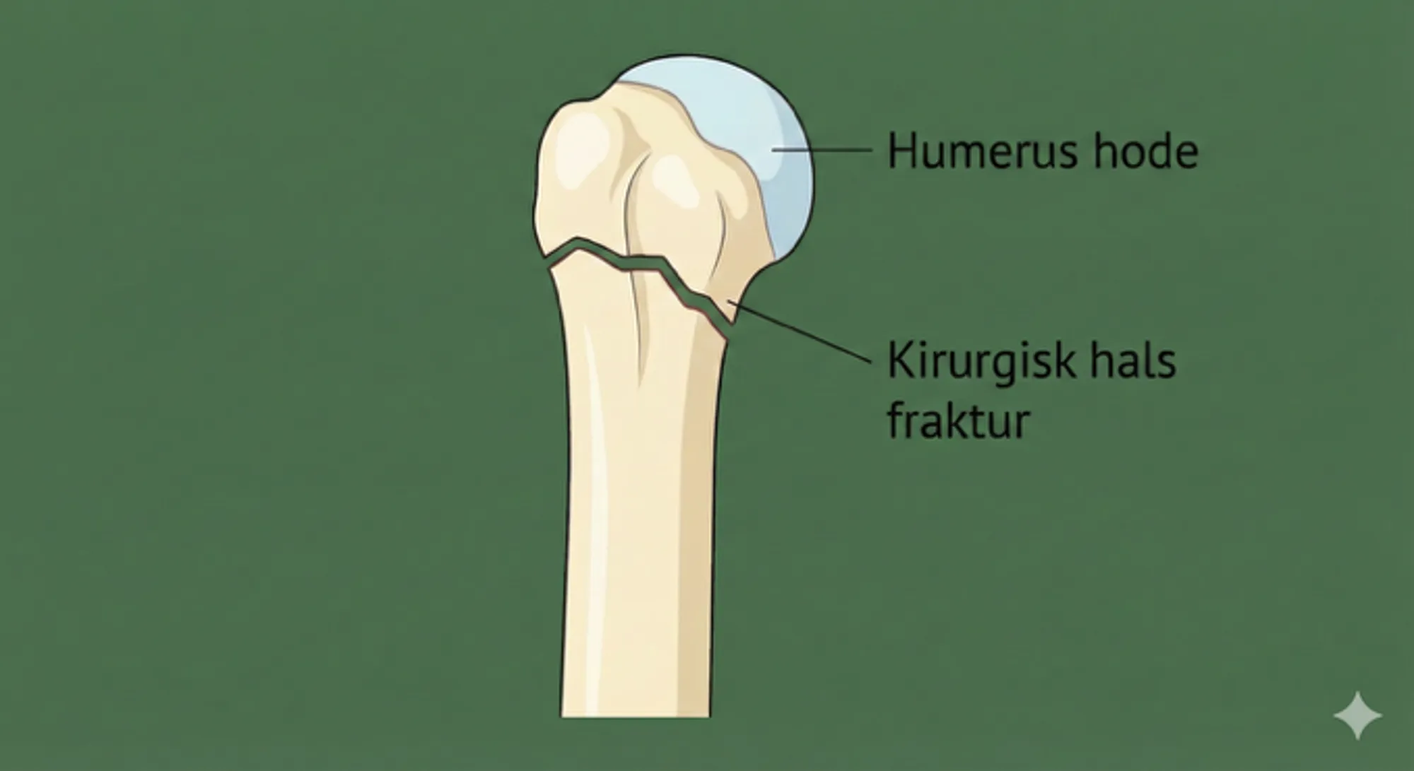 Illustrasjon av todelt proximal humerusfraktur