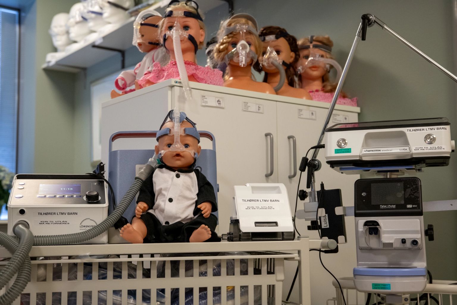 En gruppe dukker på en hylle