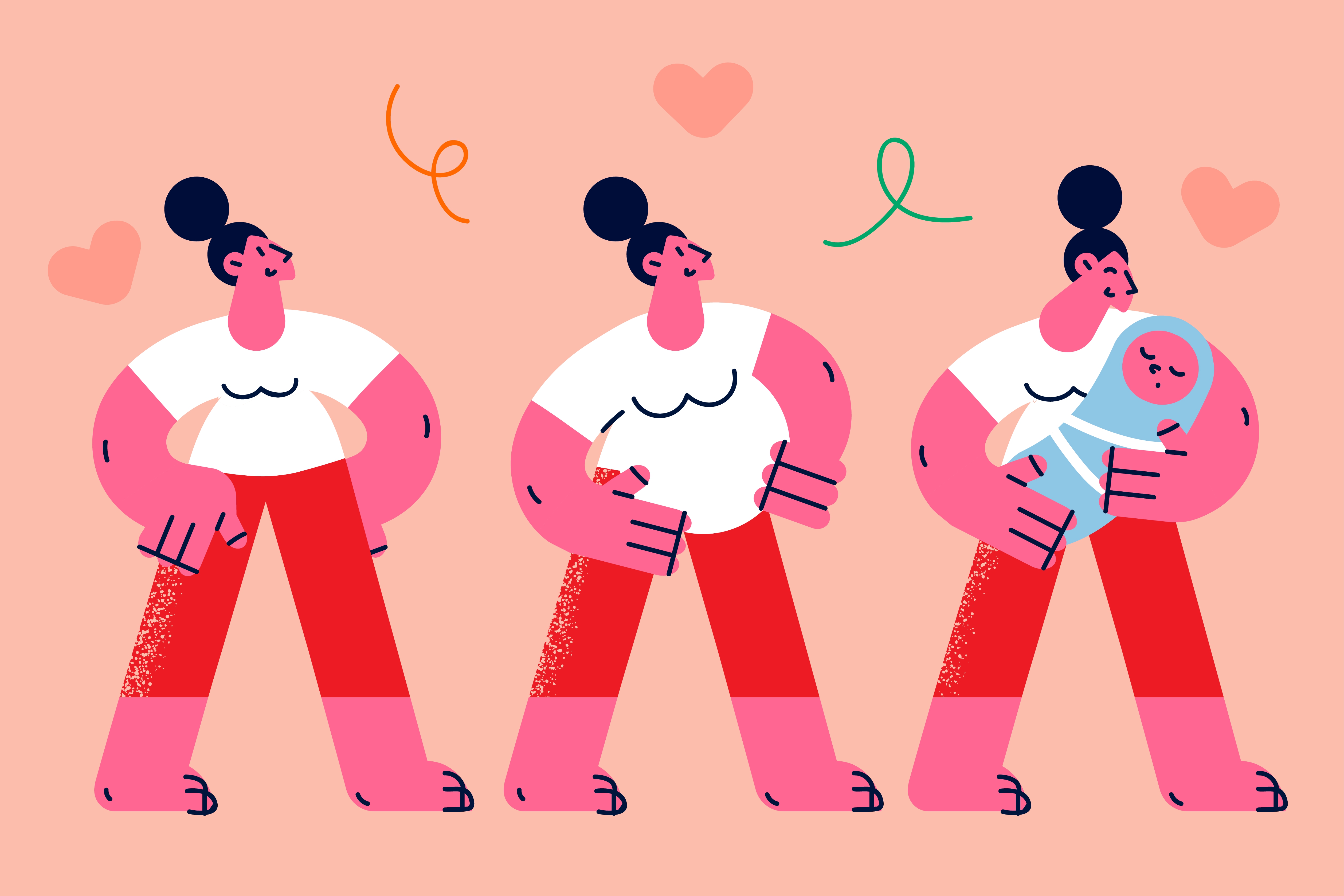 Kvinne illustrasjon går gjennom svangerskap