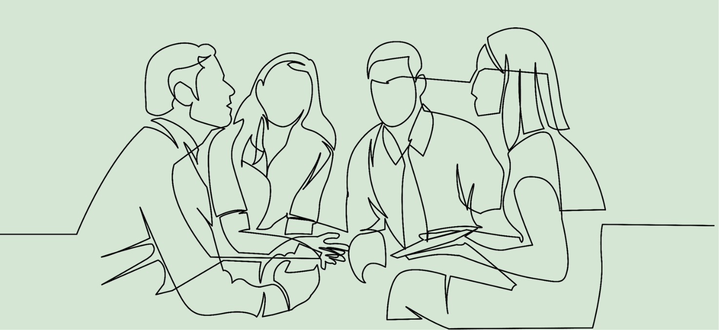 Illustrasjon av fire mennesker i dialog