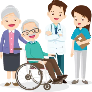 En gruppe mennesker i rullestol