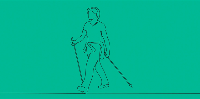 person går tur med staver - illustrasjon