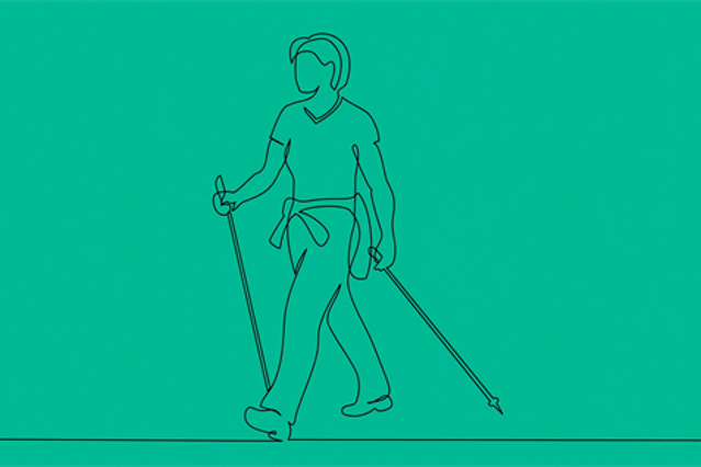 person går tur med staver - illustrasjon