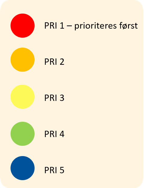 Fremstilling av prioriteringslisten hvor prioritet 1 er på topp og nr. 5 er på bunn.