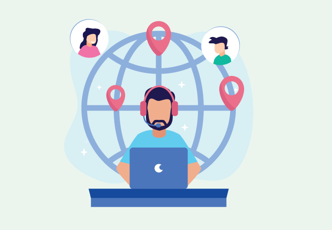 Illustasjonsbilde av en teksnisk person som sitter ved en PC og skal hjelpe andre.